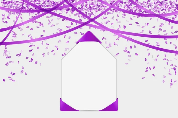 Blanco papier met paarse elementen en confetti — Stockvector