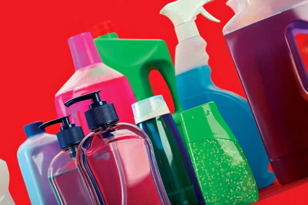Prodotti Pulizia Bottiglia Varietà Colori — Foto Stock