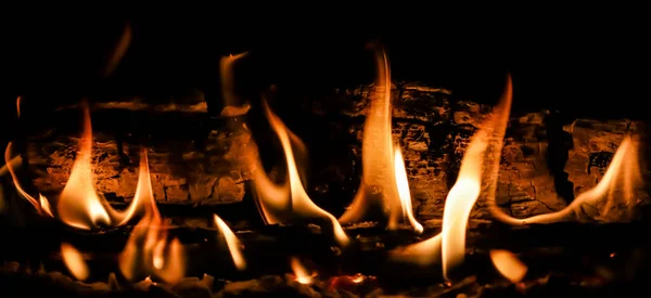 Flammen Und Glühende Kohlen Aus Verbranntem Holz Kamin Raum Für — Stockfoto
