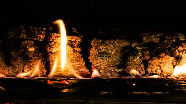 Flames Fire Hot Coals Burned Wood Fireplace Space Copy Text — Stock Photo, Image