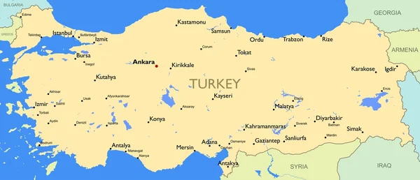 Mappa dettagliata di Turchia — Vettoriale Stock