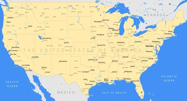 Mappa dettagliata di Stati Uniti d'America — Vettoriale Stock