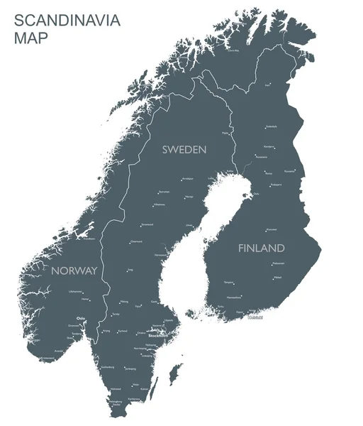 Mapa monocromático da Escandinávia — Vetor de Stock