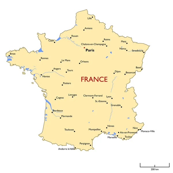 Francia Mappa — Vettoriale Stock