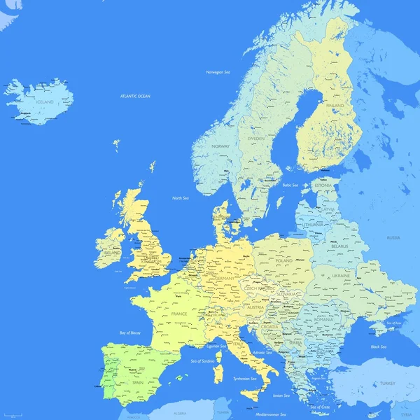 Mapa de Europa color — Vector de stock