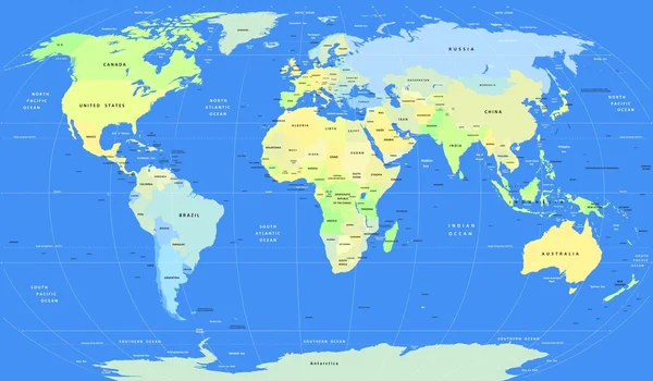 Mappa dettagliata del mondo politico vettoriale — Vettoriale Stock