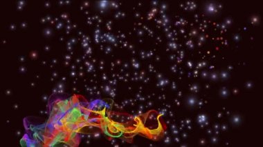 Dış uzay renkli ve dinamik bir nebulanın içine uçan