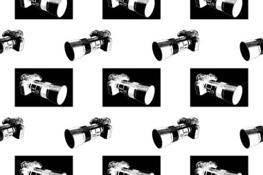 Kusursuz desen. Olumlu ve olumsuz görüntülerde siyah ve beyaz fotoğraf makinesi. Arkaplan ayarı ya da yazdırma için tasarlandı. Yüksek çözünürlüklü.