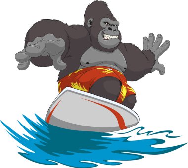 Funny monkey surfer clipart