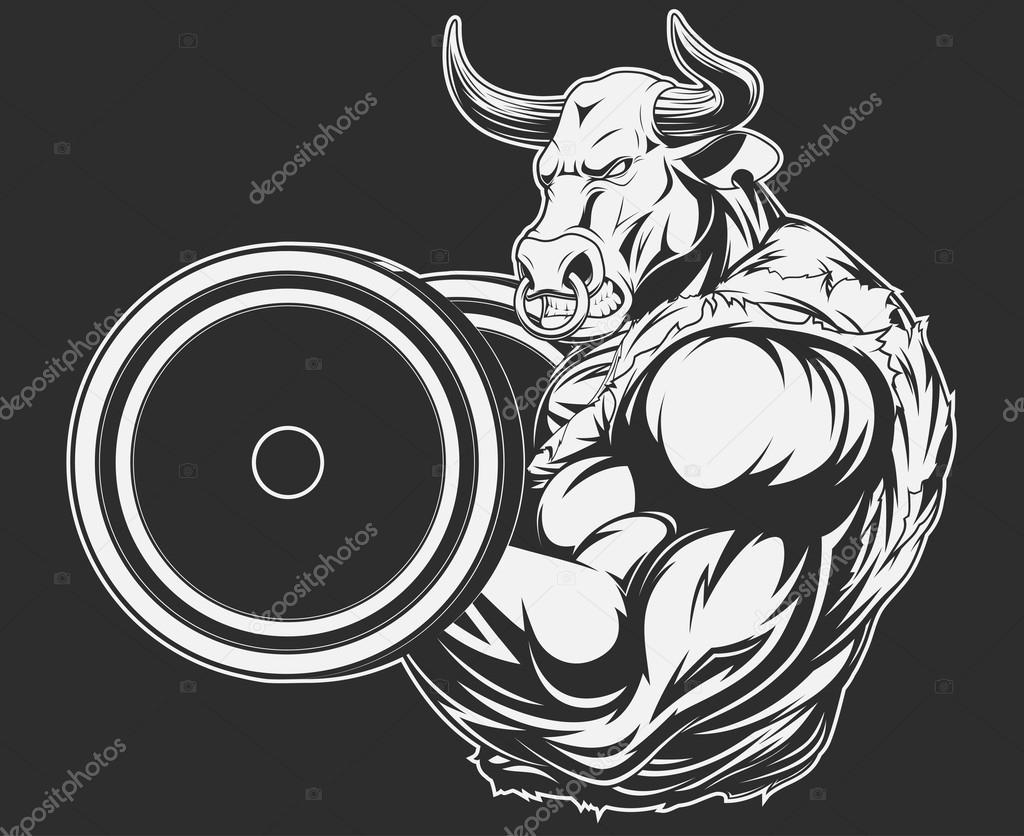 Ferocious bull with a barbell Stock Vector by ©Andrey_Makurin