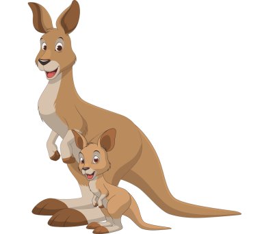 Adult and baby kangaroo clipart