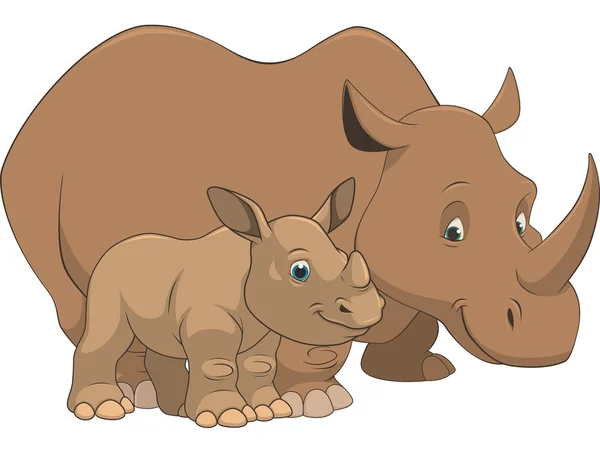 Un adulte avec un bébé rhinocéros — Image vectorielle