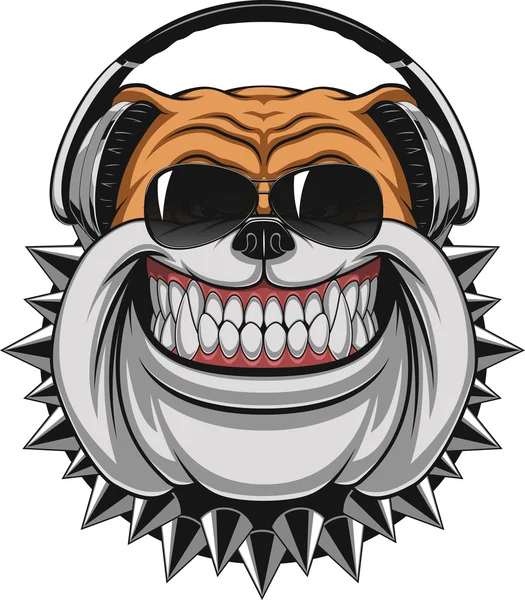 Divertido Bulldog usando auriculares — Archivo Imágenes Vectoriales