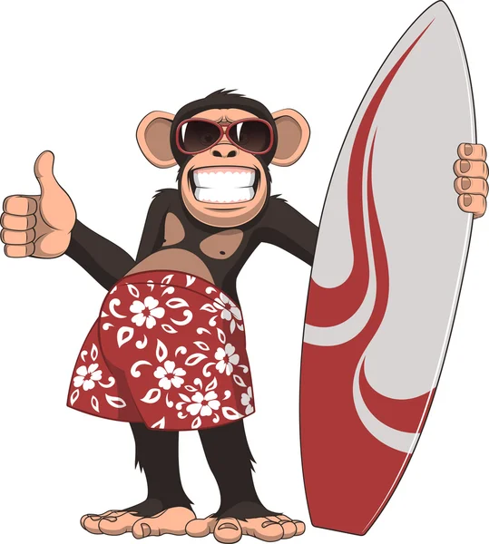 Komik maymun sörfçü — Stok Vektör