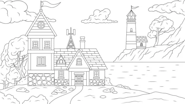 Ilustracja wektora, latarnia morska nad morzem — Wektor stockowy