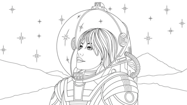 Illustration vectorielle, fille femme en costume d'astronaute — Image vectorielle