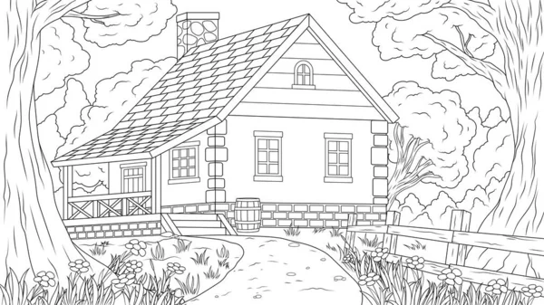 Векторная иллюстрация, дом в лесной чаще — стоковый вектор