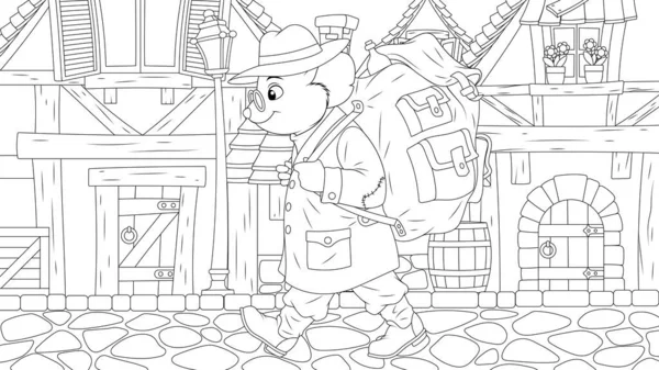 Vector illustration, the little mouse travels with a backpack Vector Graphics