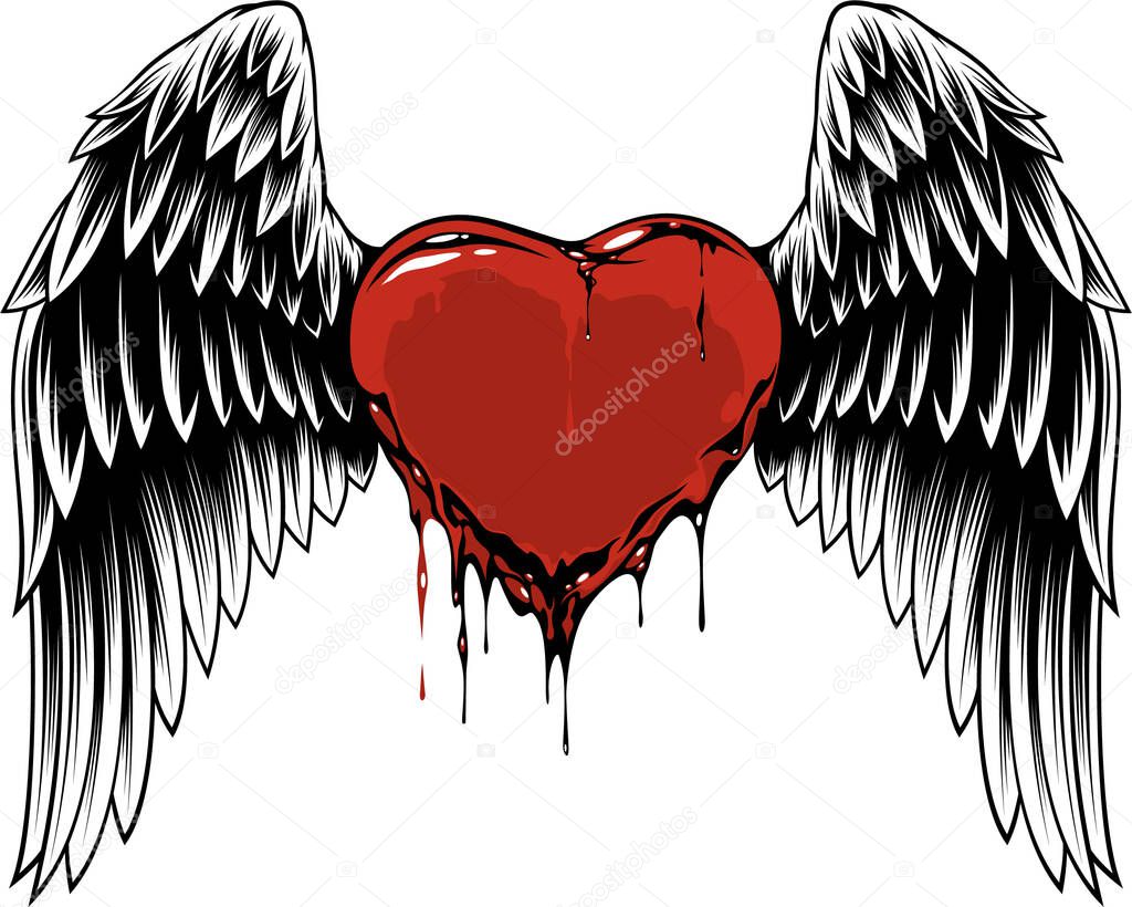 Vector illustration, red heart with wings