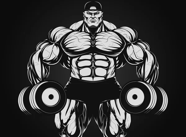 Bodybuilder met dumbbell — Stockvector