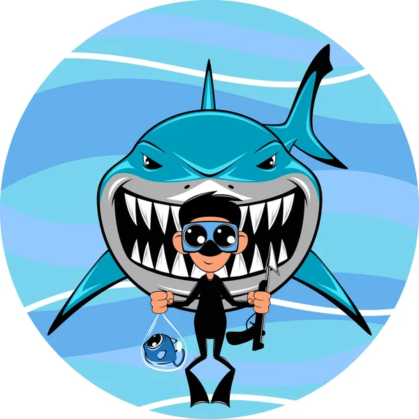 Requin et plongeur — Image vectorielle