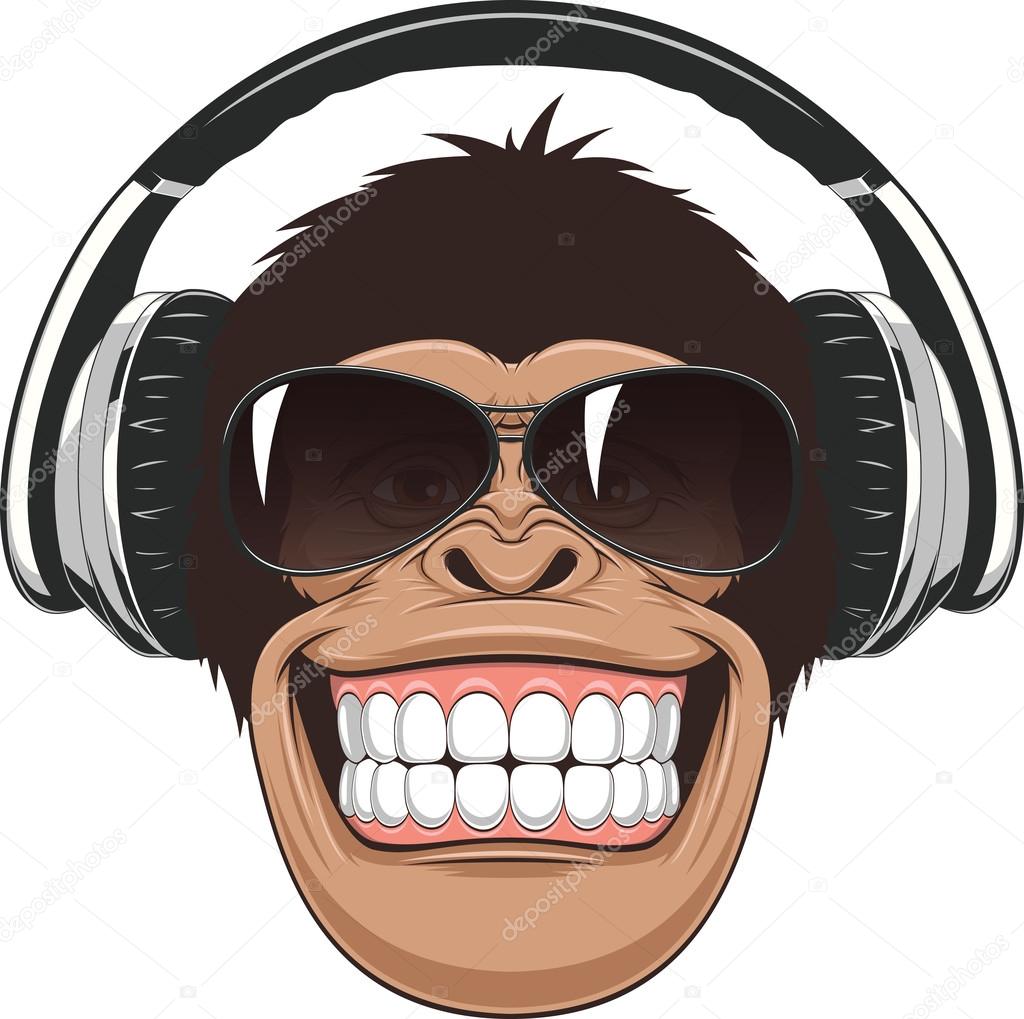 酷猴子戴着墨镜听音乐插画图片素材_ID:412246643-Veer图库
