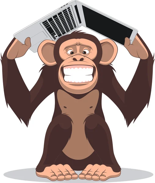 Monkey en computer — Stockvector