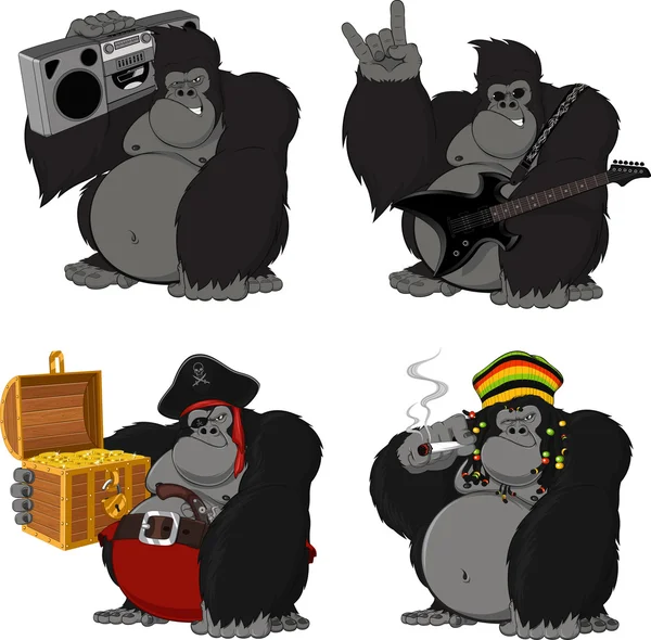 Set 4 funny gorilla — Stock Vector