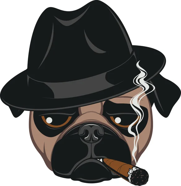 Pug divertido con cigarro — Vector de stock