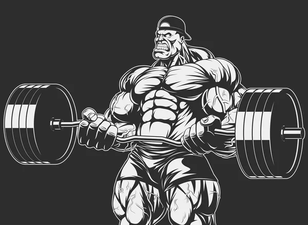 Bodybuilder met barbell — Stockvector