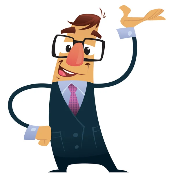 Vector illustration business man with suit and geek glasses pres — Stock Vector