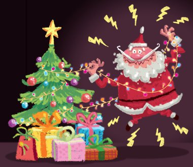 Noel Baba christm elektro şok kaza sahip çizgi film