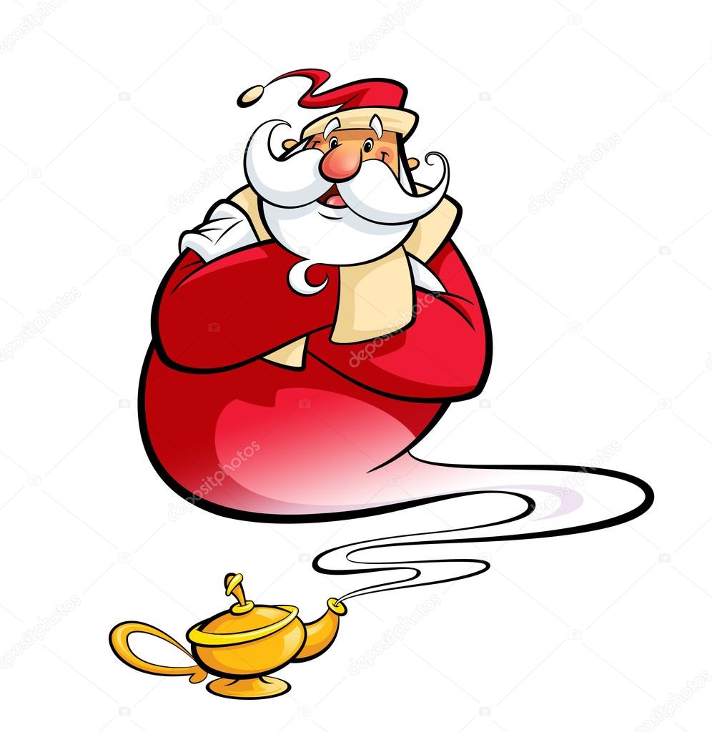 Santa Claus through magic lamp help christmas wishes come true
