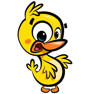 Siyah outli ile şirin küçük gülümseyen bebek ördek karakter karikatür