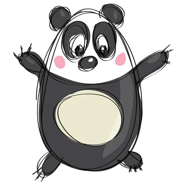 Dibujos animados blanco y negro lindo panda como niños ingenuos dibujo — Vector de stock