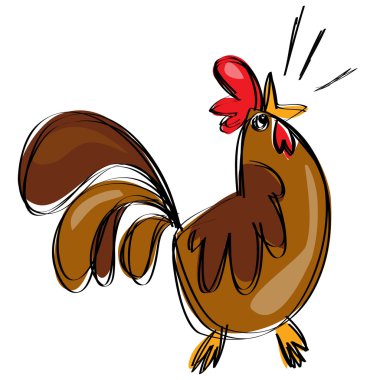 Cartoon brown rooster crowing in a naif childish drawing style vector Cartoon brown rooster crowing in a naif childish drawing style vector