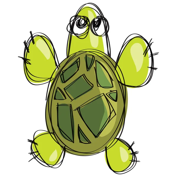 Cartoon soepschildpad in een kinderachtig naif doodle tekening stijl — Stockvector