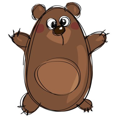 Cartoon brown cute grizzly bear as naive children drawing clipart