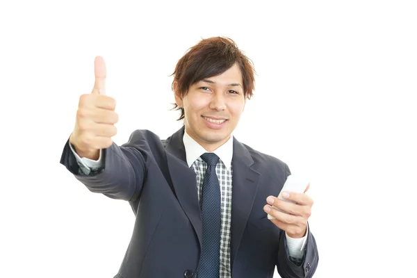 Happy business man using mobile phone — Stock Photo, Image