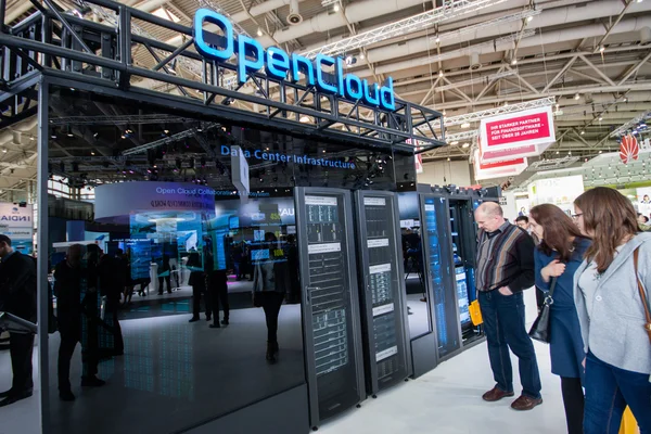 HANNOVER, GERMANY - MARCH 14, 2016: OpenCloud stand in booth of Huawei company at CeBIT information technology trade show in Hannover, Germany on March 14, 2016 — Stock Photo, Image