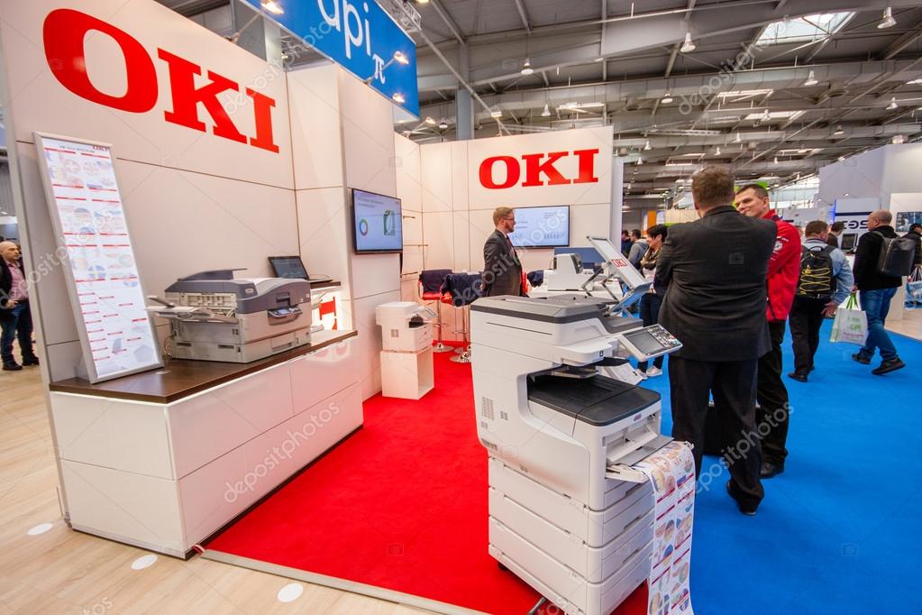 HANNOVER, GERMANY - MARCH 15, 2016: Booth of OKI company at CeBIT information technology trade show in Hannover, Germany on March 15, 2016