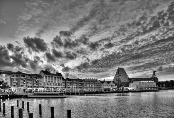 Evening Illuminated Quay Lake Region Orlando Stock Photo