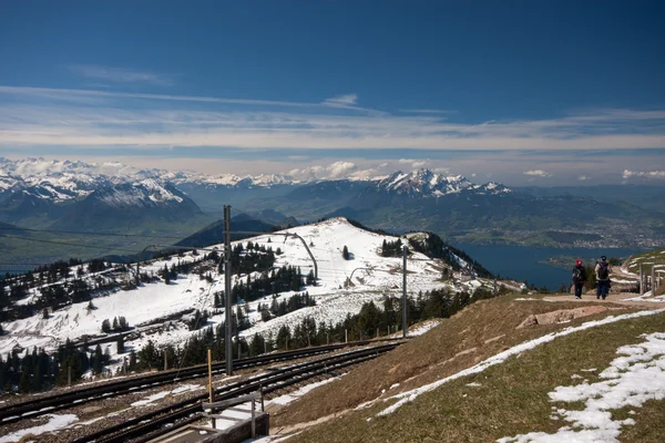 Railway at the top of mount Rigi near lake Lucerne — Stock Photo, Image