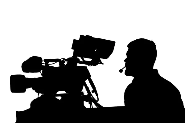 Professional TV cameraman with headphones silhouette. — Stock Photo, Image