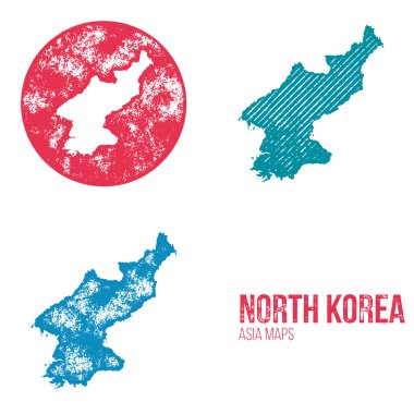 Kuzey Kore Grunge Retro Maps - Asya