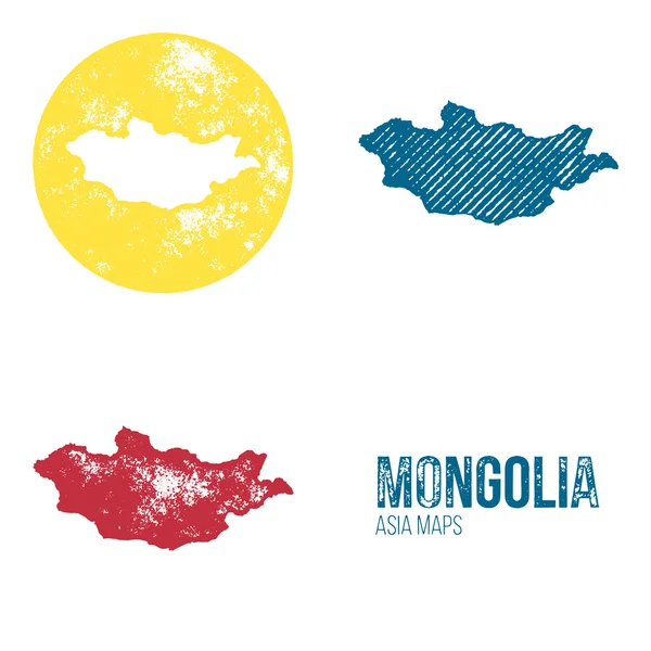 Mongolie Grunge Retro Maps - Asie — Image vectorielle