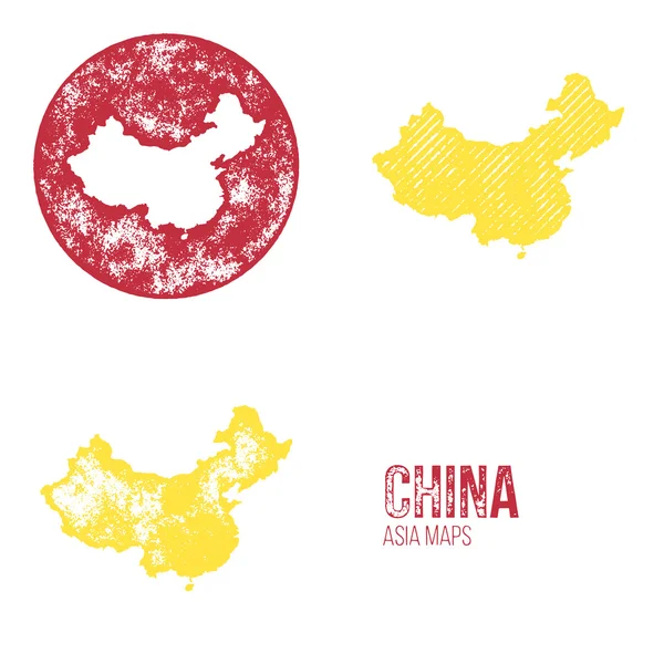 Cina Grunge Retro Maps - Asia — Vettoriale Stock