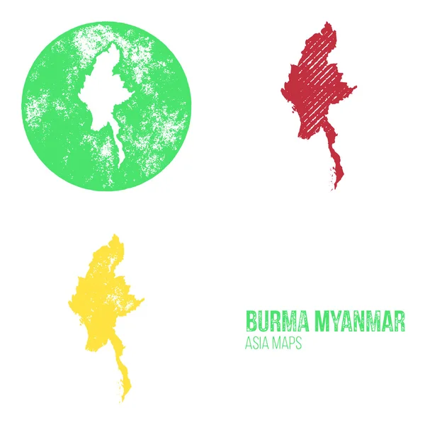 Birma Myanmar grunge retro kaarten-Azië — Stockvector