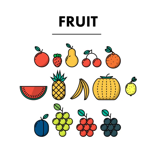 Eenvoudige dunne platte lijn Fruit pictogrammen — Stockvector