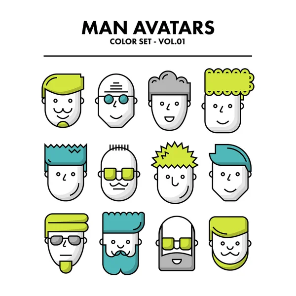 Dunne platte lijn Man Avatars Icons - Kleurset 01. Stockvector